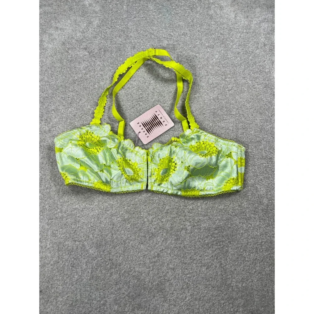 Savage X Fenty Bralette Large Green Blue Floral Lace Front Hook NWT Lingerie